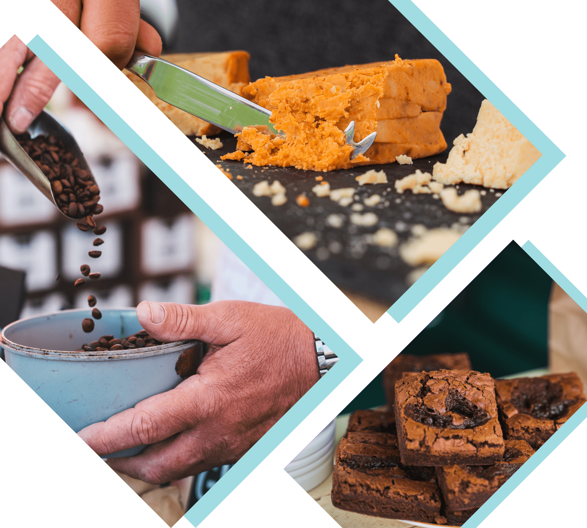 Local producers of Artisan food including cheeses, brownies, sauces, preserves and pickles, olives and oils, bakes and cakes